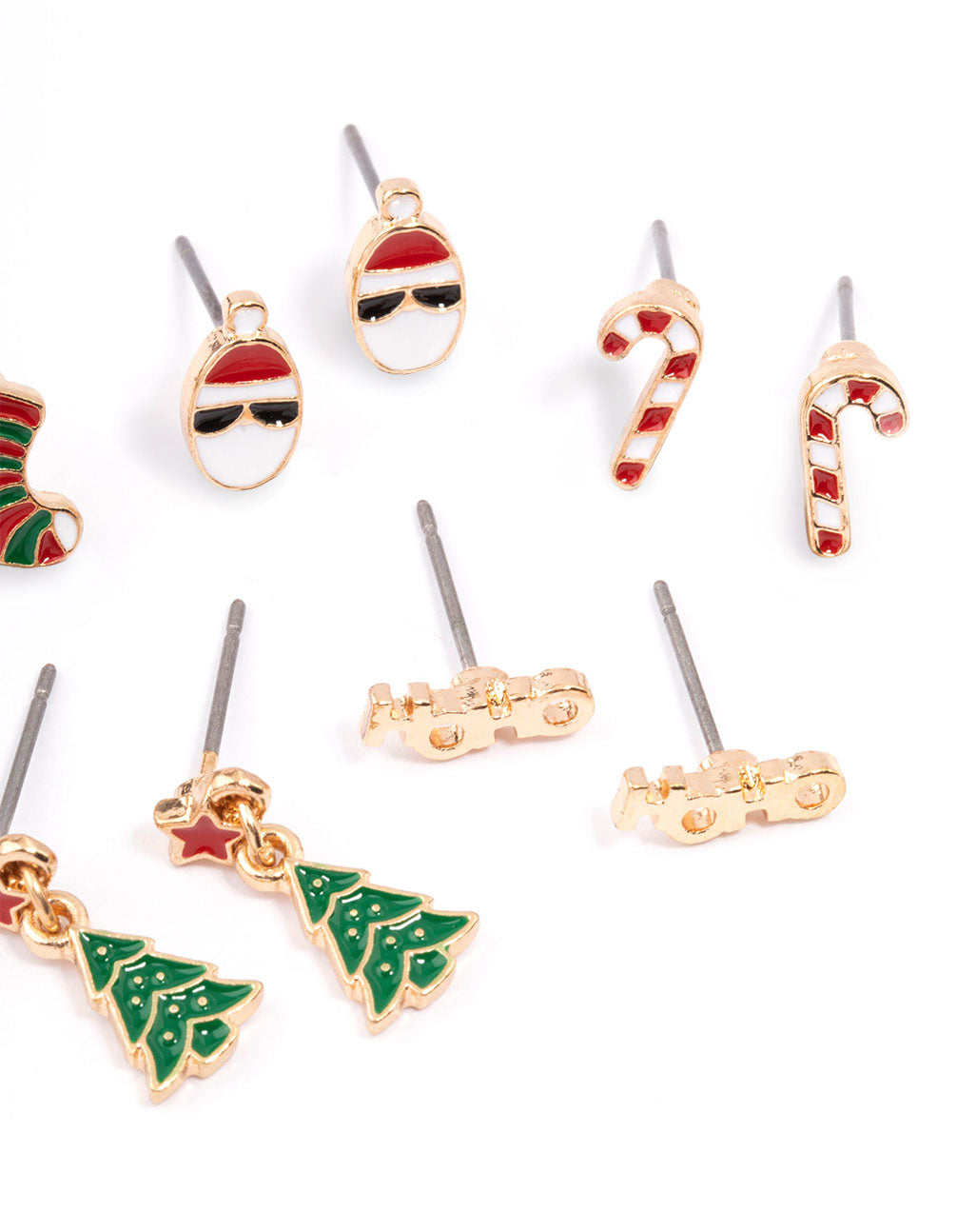 Gold Ho Ho Ho & Tree Earrings 5-Pack