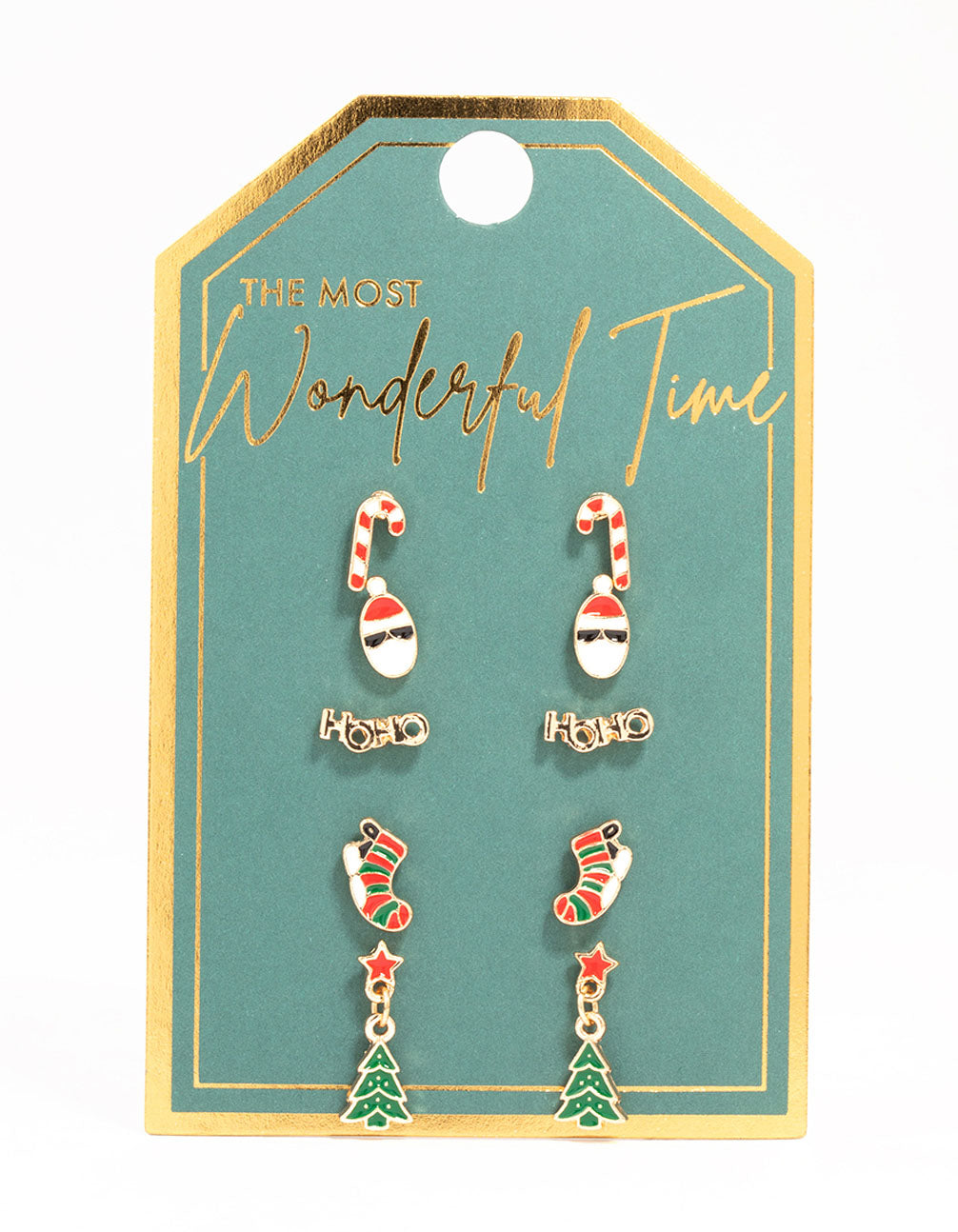 Gold Ho Ho Ho & Tree Earrings 5-Pack