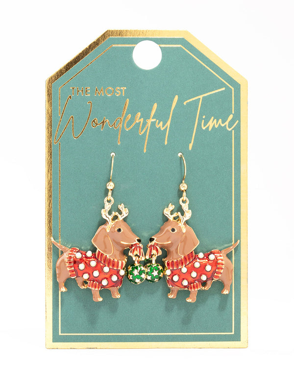 Gold Sausage Dog Drop Earrings