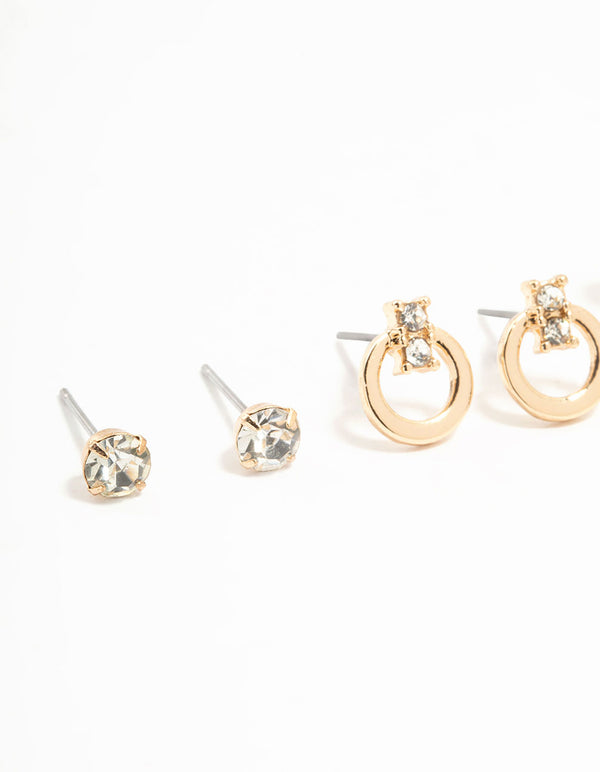 Gold Diamante Stud & Hoop Earrings 3-Pack