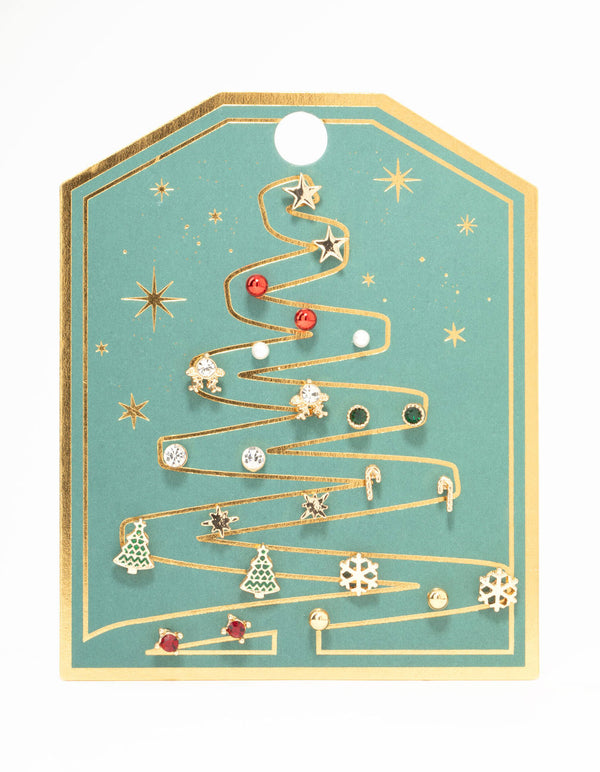 Christmas Tree & Candy Cane Stud Earrings 12-Pack