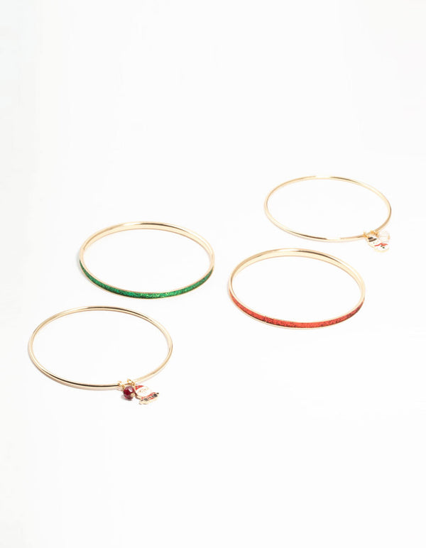 Enamel Santa & Red Bead Gold Charm Bangle