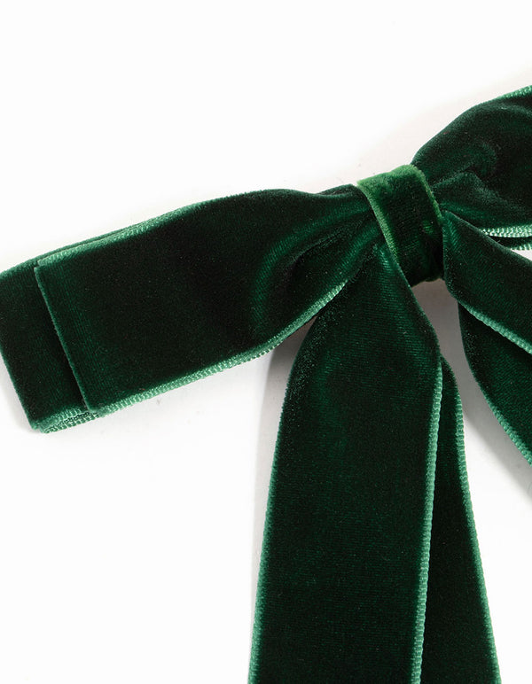 Green Velvet Double Bow Clip