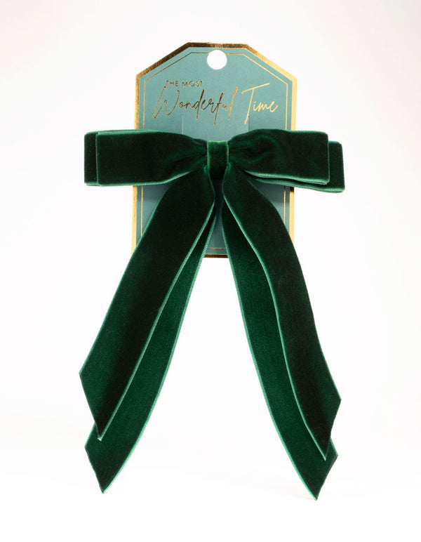 Green Velvet Double Bow Clip