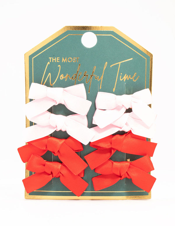 Mini Red & Pink Bow Clips 8-Pack