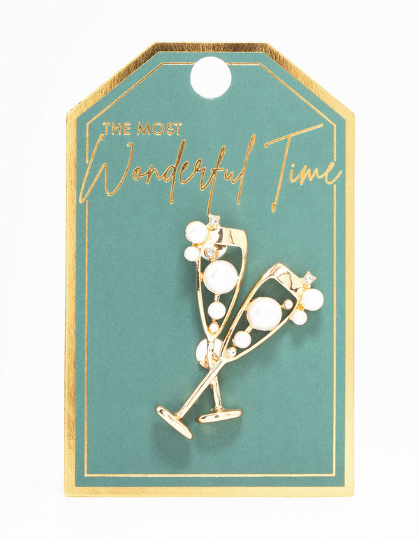 Gold Champagne Glass Brooch