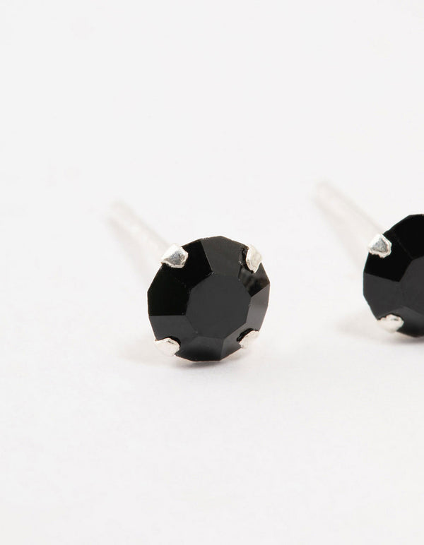 Sterling Silver Black Cubic Zirconia Stud Earrings