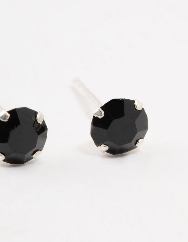 Sterling Silver Black Cubic Zirconia Stud Earrings