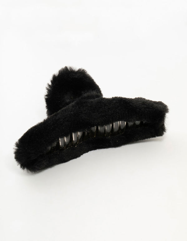 Large Fluffy Black Hair Claw Clip