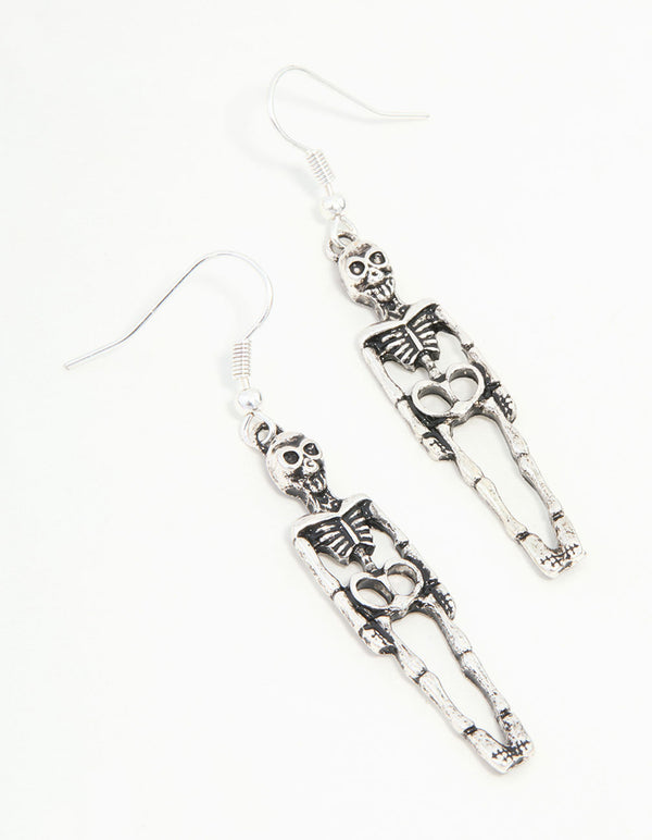 Silver Skeleton Drop Earrings