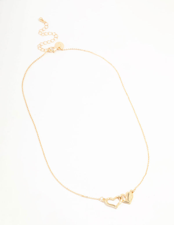 Gold Linked Solid Heart Necklace