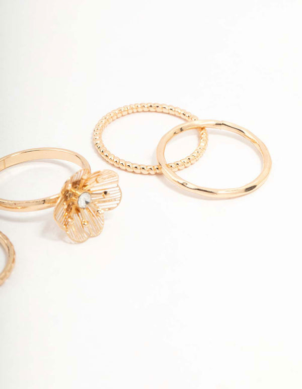 Crafted from gold with diamante wire flower design in a dainty 4-pack side detail view
