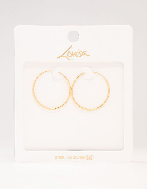 Gold Plated Sterling Silver Textured Hoop Earrings