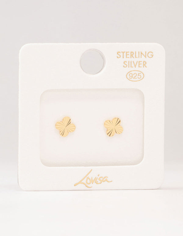 Gold Plated Sterling Silver Ribbed Flower Stud Earrings