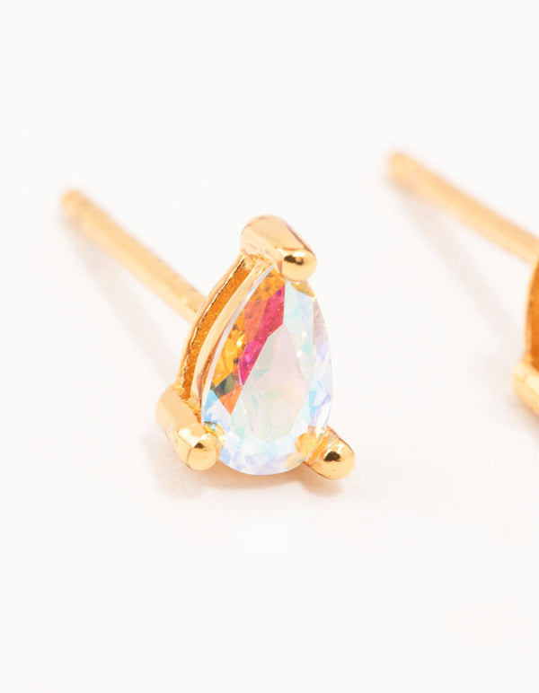 Gold Plated Sterling Silver Pear Cubic Zirconia Stud Earrings