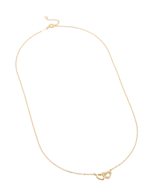 Gold Plated Sterling Silver Double Heart Cubic Zirconia Necklace