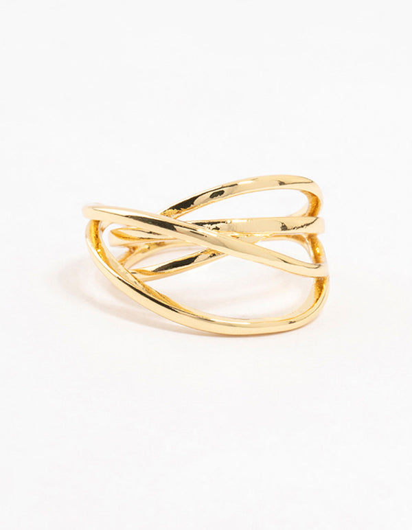 Crafted from gold plated material, thin wrapped ring close up view