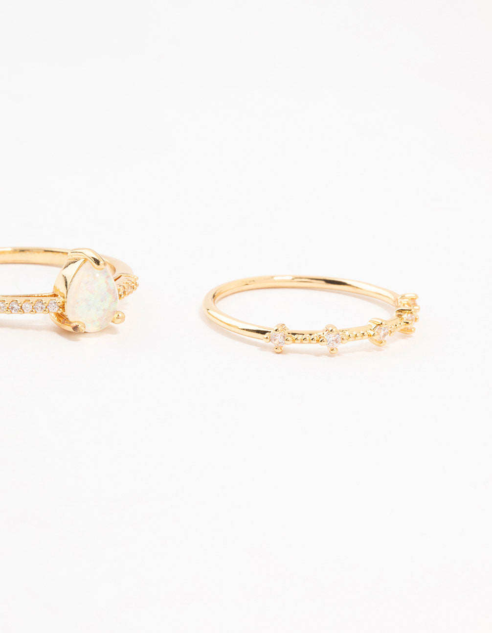 Gold Plated Elegant Pear Diamante Stacking Rings 3-Pack