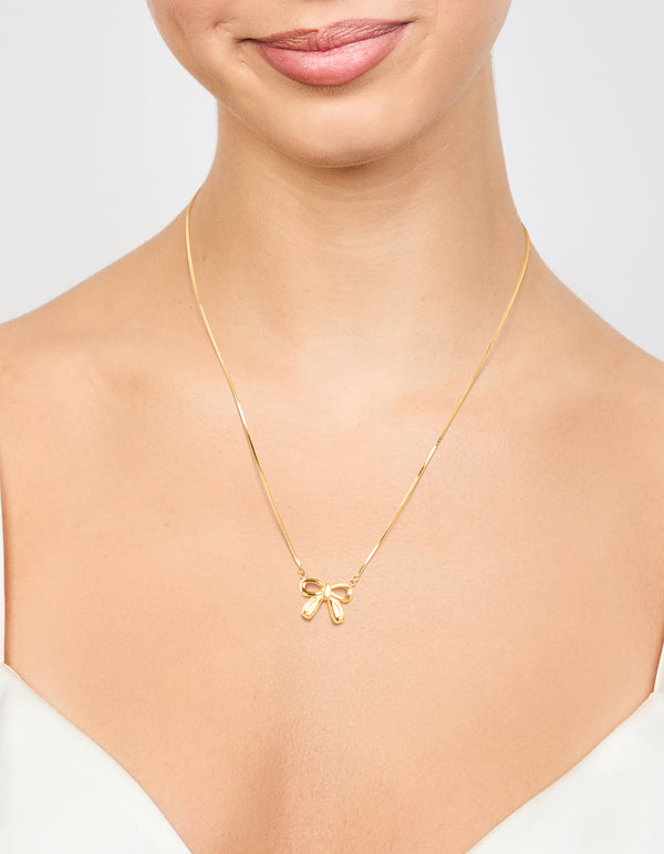 Waterproof Gold Plated Stainless Steel Pendant Bow Necklace