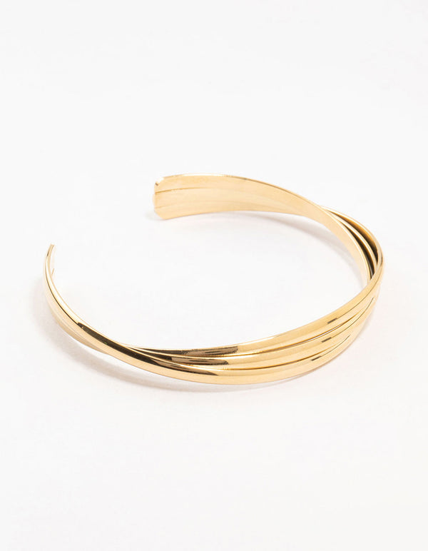 Waterproof Gold Plated Stainless Steel Twisted Ribbed Wrist Cuff