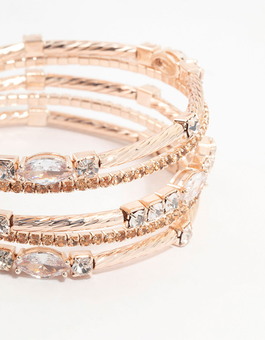 Rose Gold Multirow Diamante Wrist Cuff
