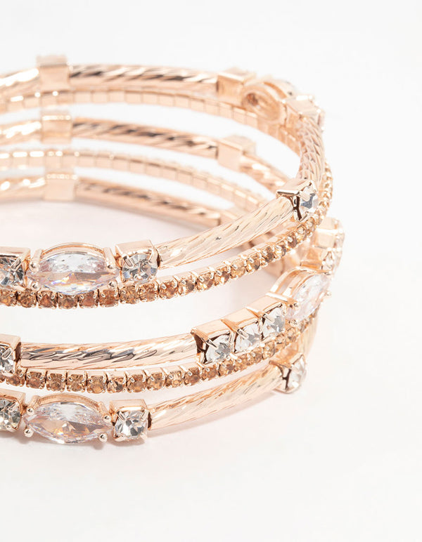 Rose Gold Multirow Diamante Wrist Cuff