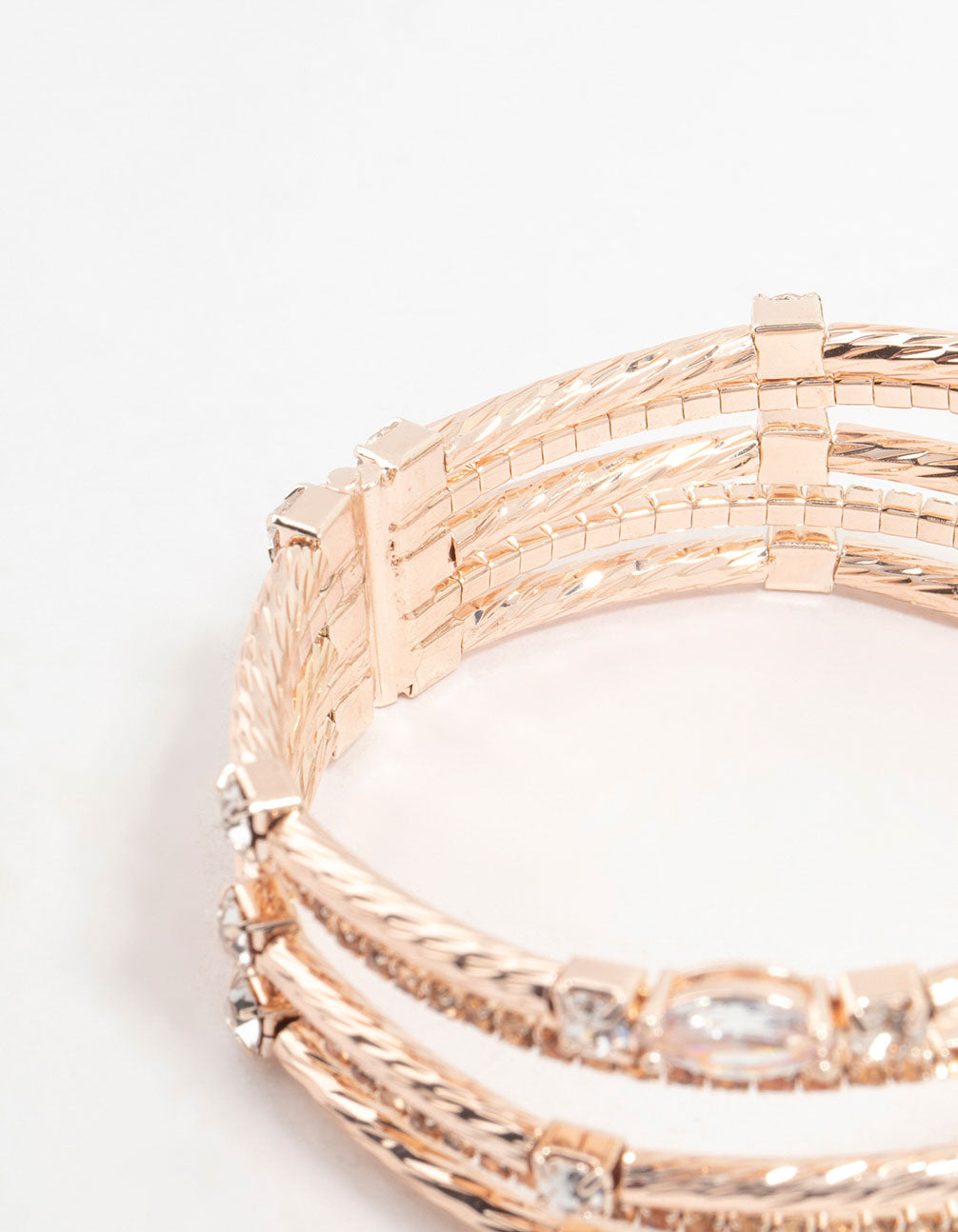 Rose Gold Multirow Diamante Wrist Cuff