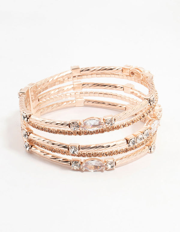 Rose Gold Multirow Diamante Wrist Cuff