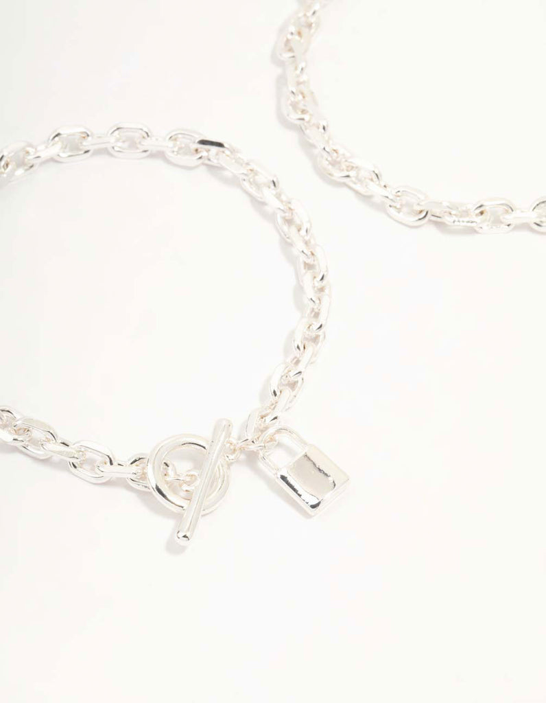 Silver Chunky Lock Key Bracelets 2-Pack Lovisa