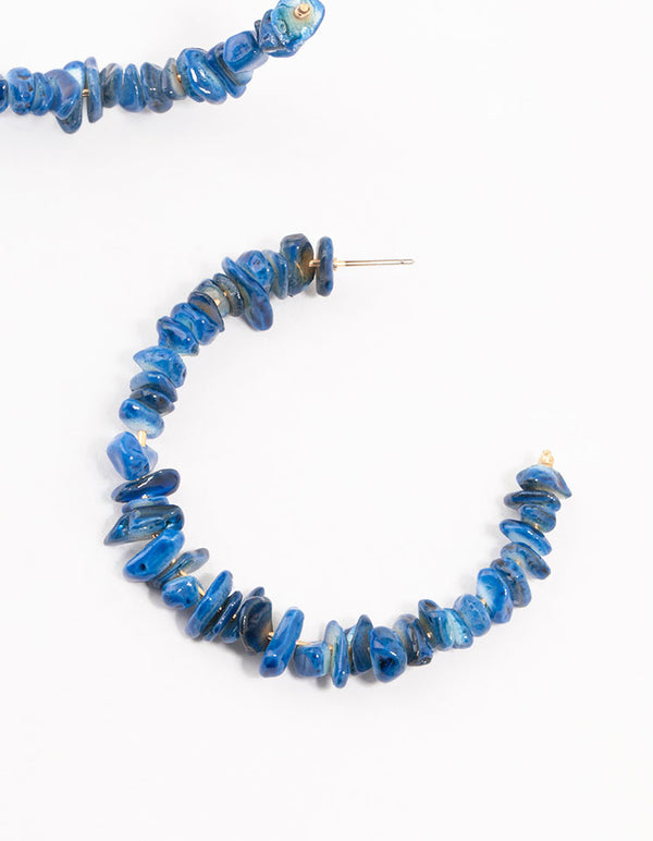 Blue Genuine Shell Large Hoop Earrings