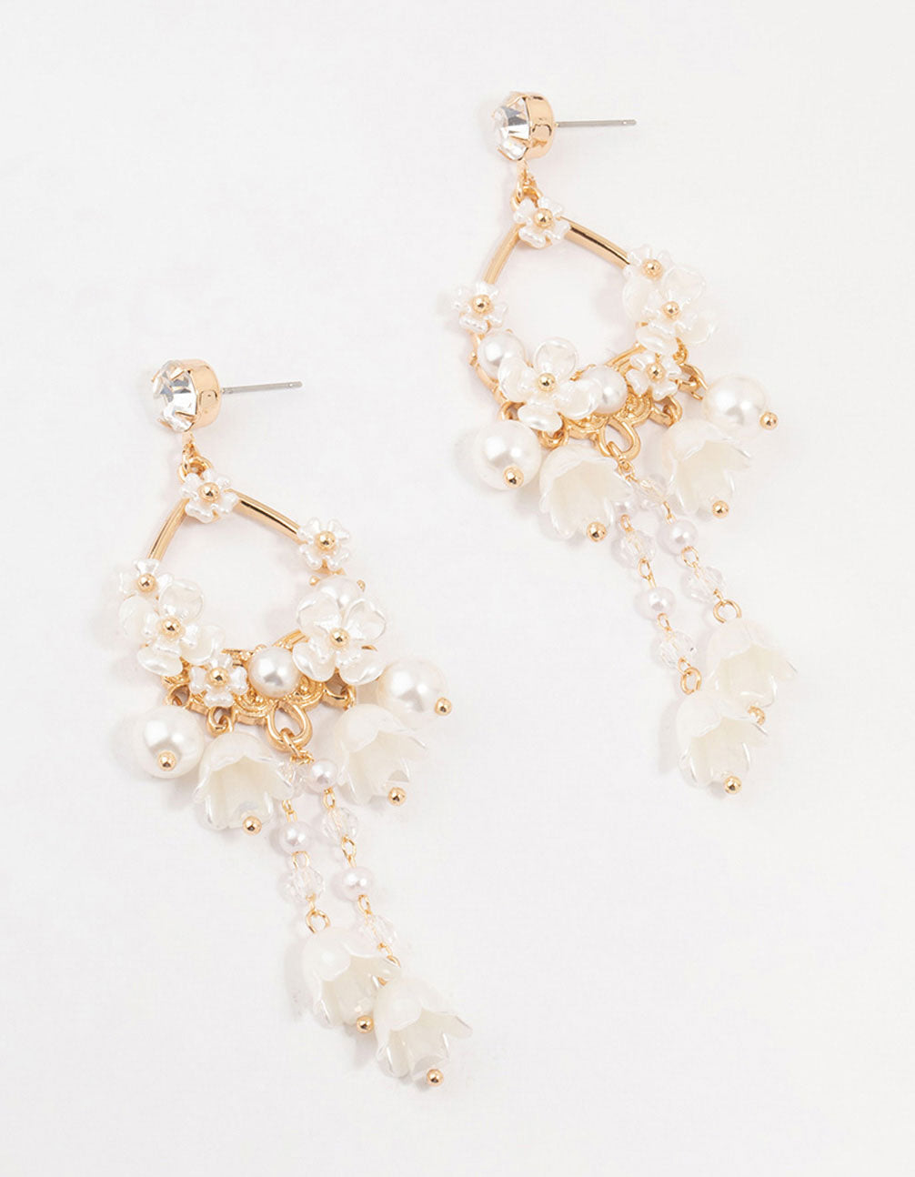Gold Pearlised Flower Drop Earrings