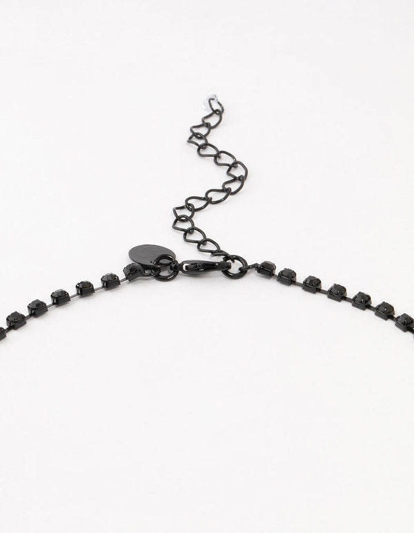 Black Coated Diamante Lace Pattern Necklace