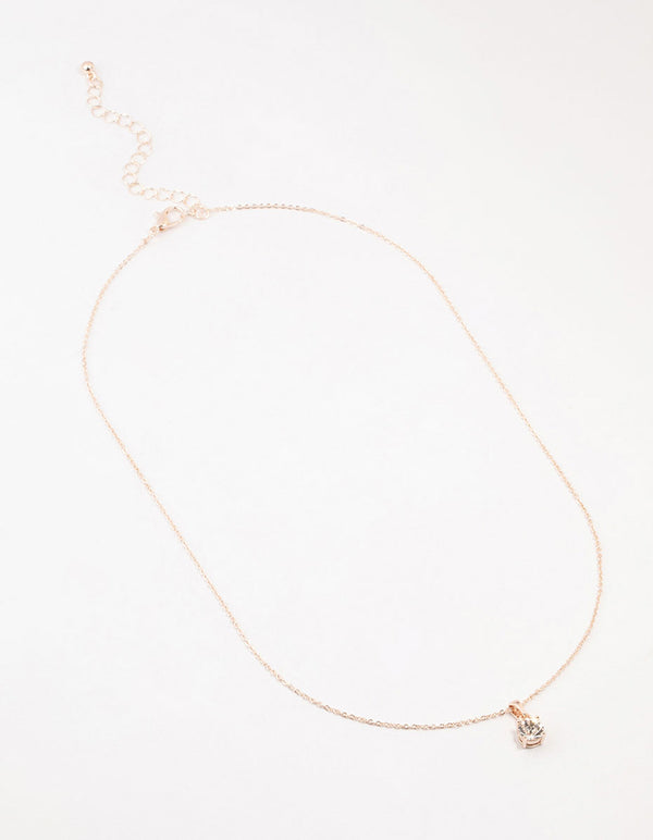 Rose Gold Czech Bohemia Crystal Solitaire Necklace
