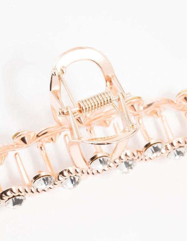 Rose Gold Wavy Diamante Twisted Claw Clip
