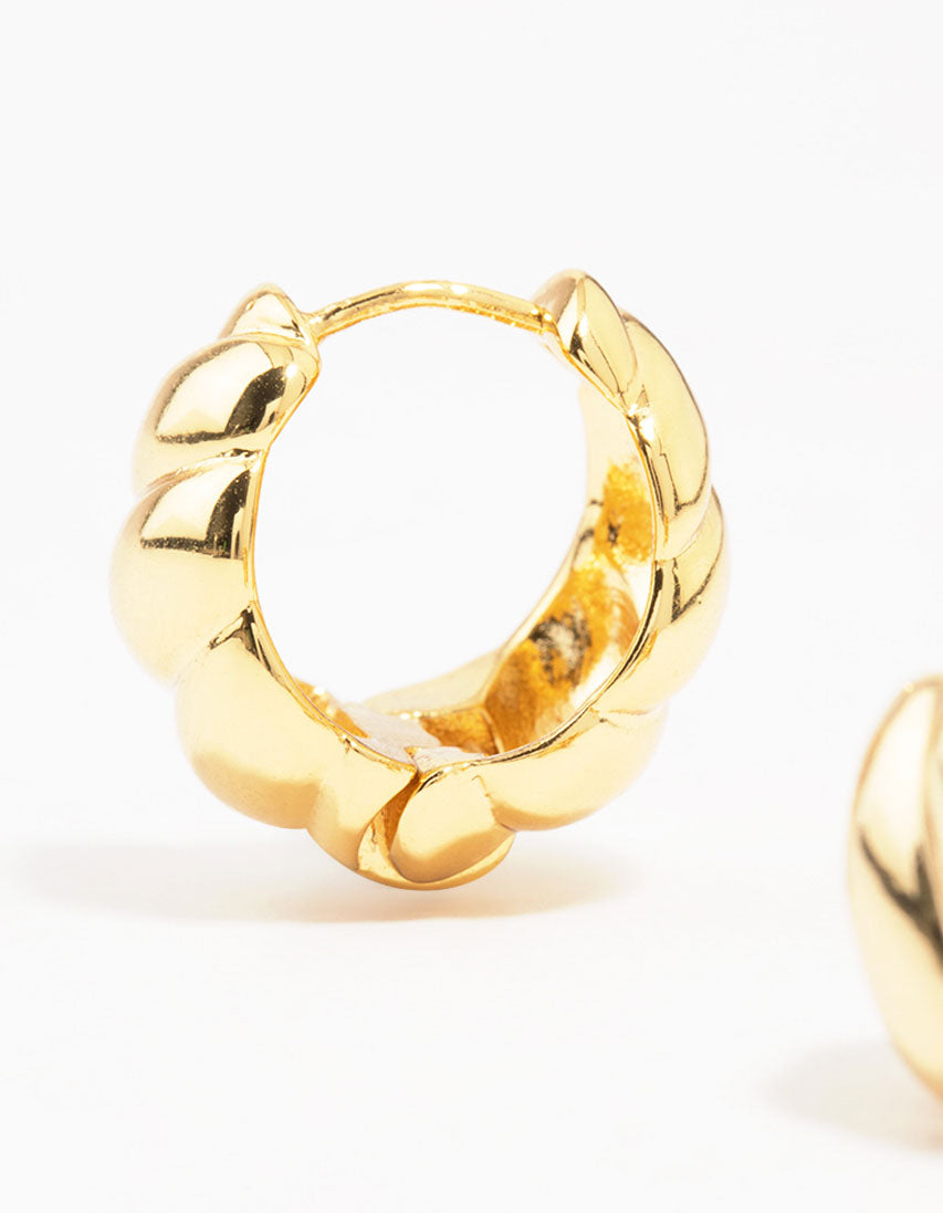 Gold Plated Textured Hoop Earrings
