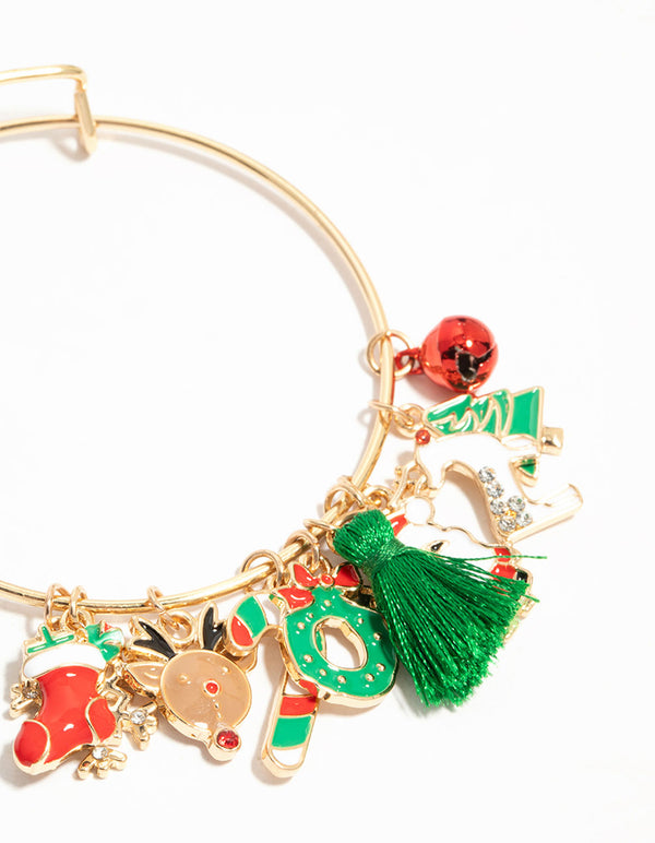 Kids Gold Santa & Reindeer Charm Bracelet