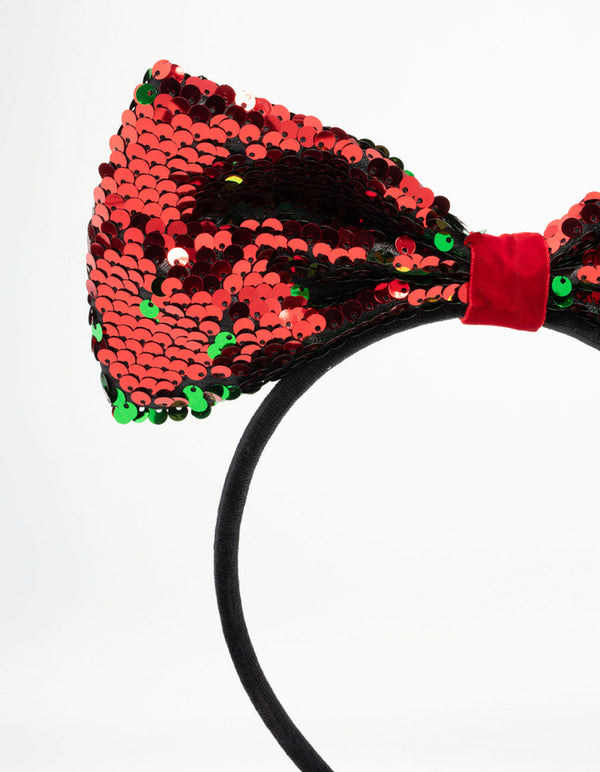 Festive Fabric Sequin Bow Headband