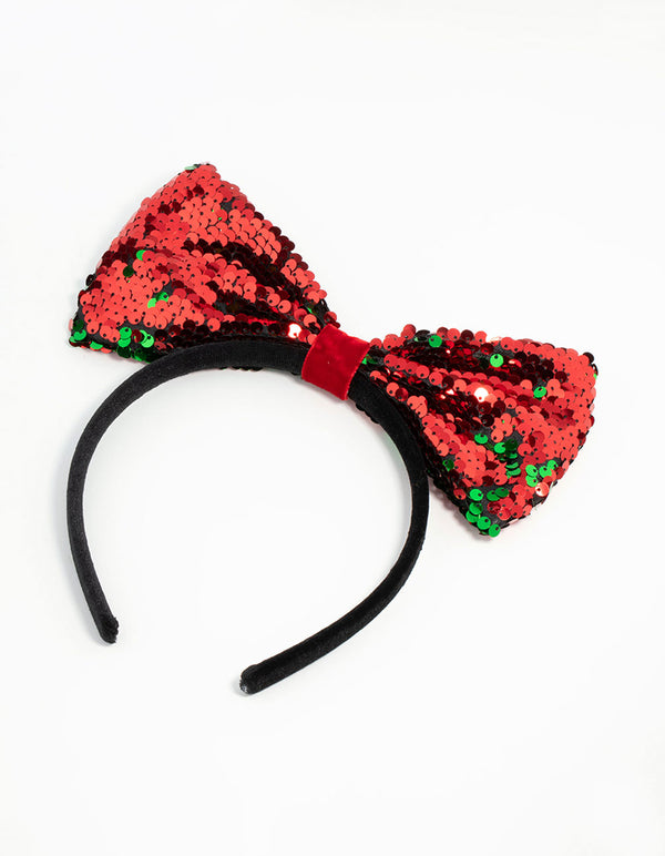 Festive Fabric Sequin Bow Headband