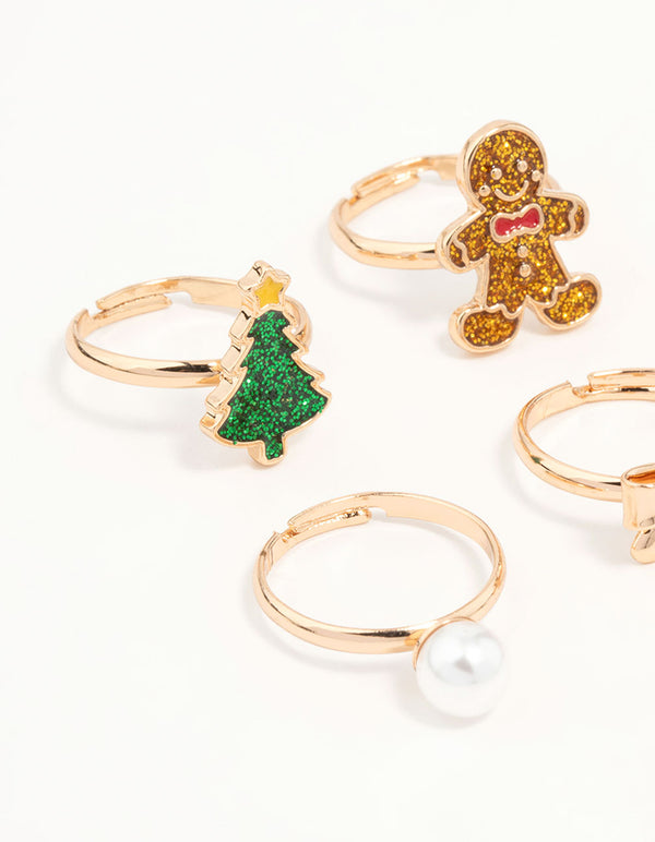 Kids Gingerbread Man & Christmas Tree Rings 6-Pack