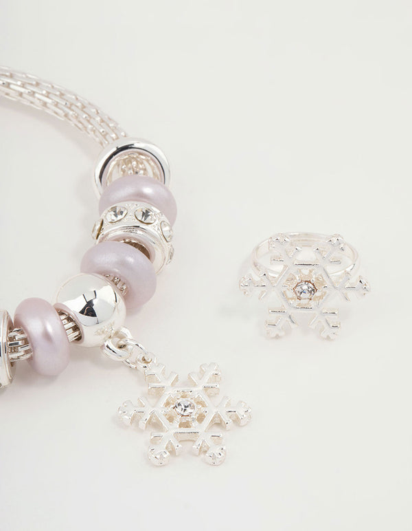 Kids Bead & Diamante Snowflake Bracelet & Ring
