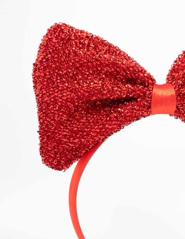 Kids Red Sparkly Bow Headband