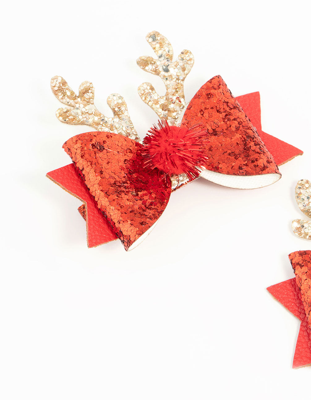 Kids Red Fabric Bow & Reindeer Clips 2-Pack