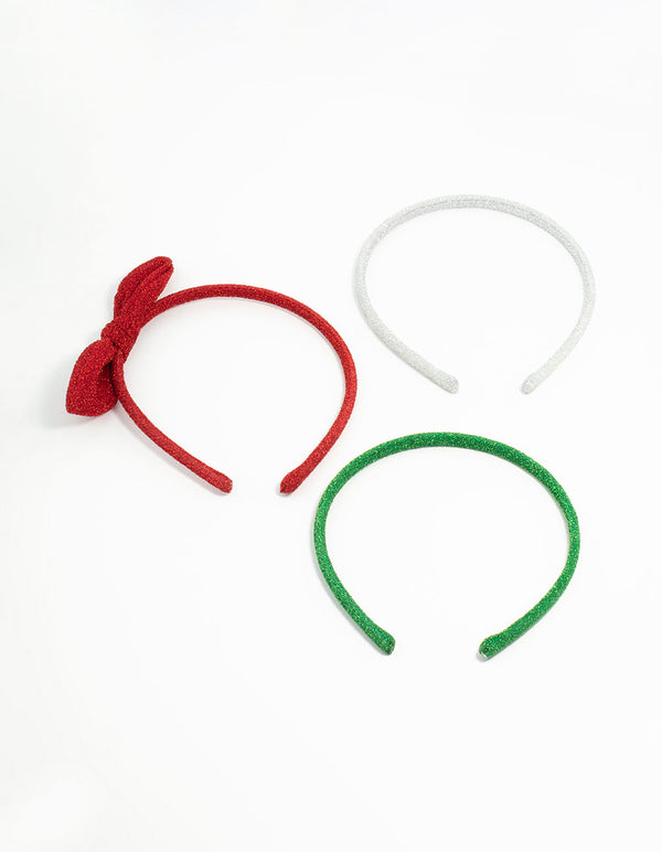 Festive Fabric Bow Headbands 3-Pack