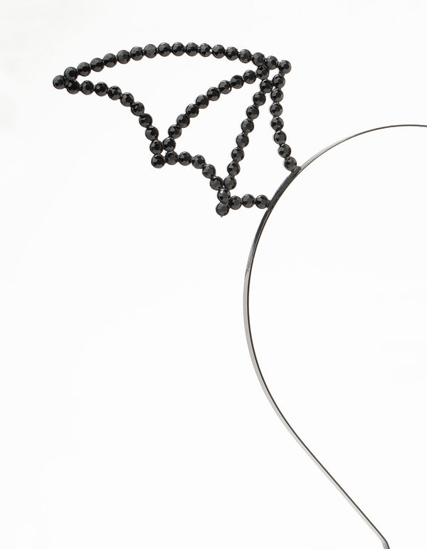 Black Beaded Bat Wing Beaded Headband