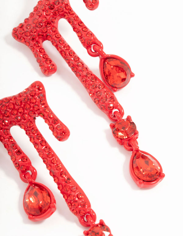 Red Blood Diamante Droplet Drop Earrings