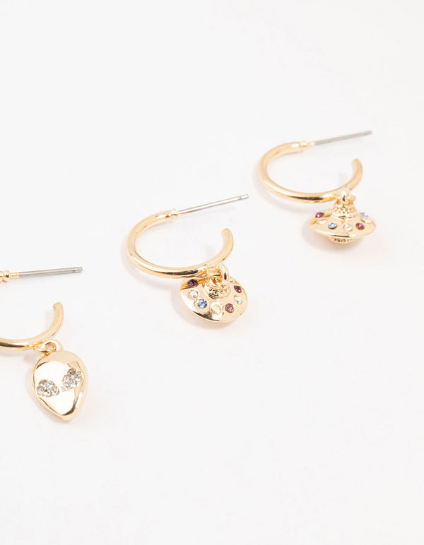 Gold Alien Spacer Earrings 4-Pack