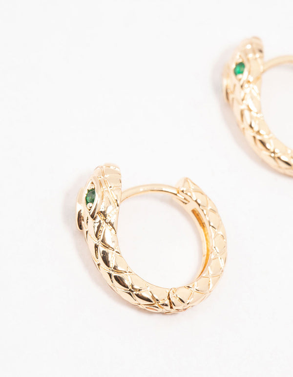 Gold & Green Cubic Zirconia Serpent Huggie Earrings