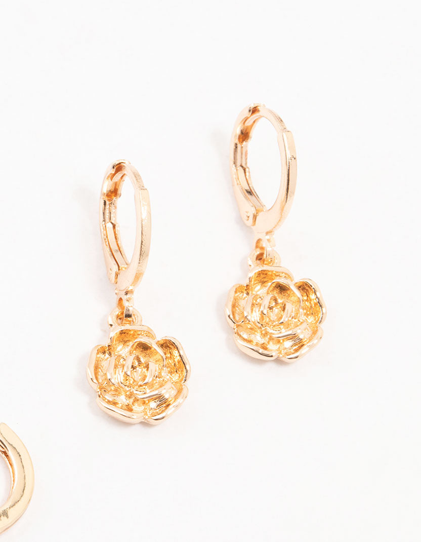 Gold Cubic Zirconia Butterfly & Flower Earrings 3-Pack