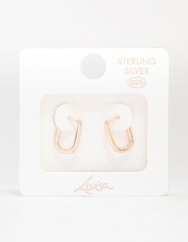 Rose Gold Plated Sterling Silver Sleek Oval Huggie Earrings