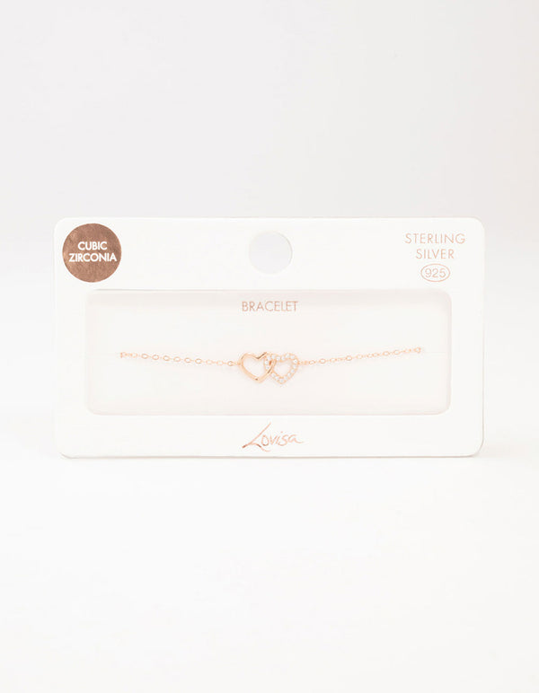 Rose Gold Plated Sterling Silver Heart Link Bracelet
